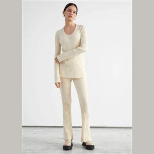 Other Stories Fitted Mulberry Silk Blend Rib Pants Cream Size XS